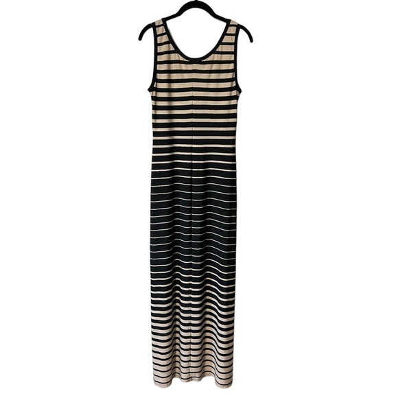 Connected Apparel Sleeveless Maxi Dress Black + Tan Striped Size 6 - Picture 3 of 5